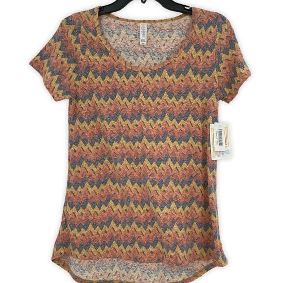 Lularoe Classic T Shirt Short Sleeve Chevron Zig Zag Orange XXS NEW - Picture 1 of 11